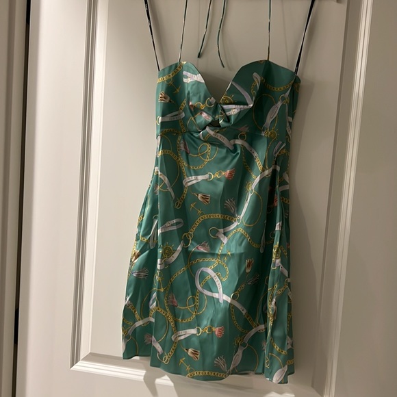 Retrofete SER.O.YA Farrah Silk Dress Green Nautical Small NWT - Picture 9 of 10